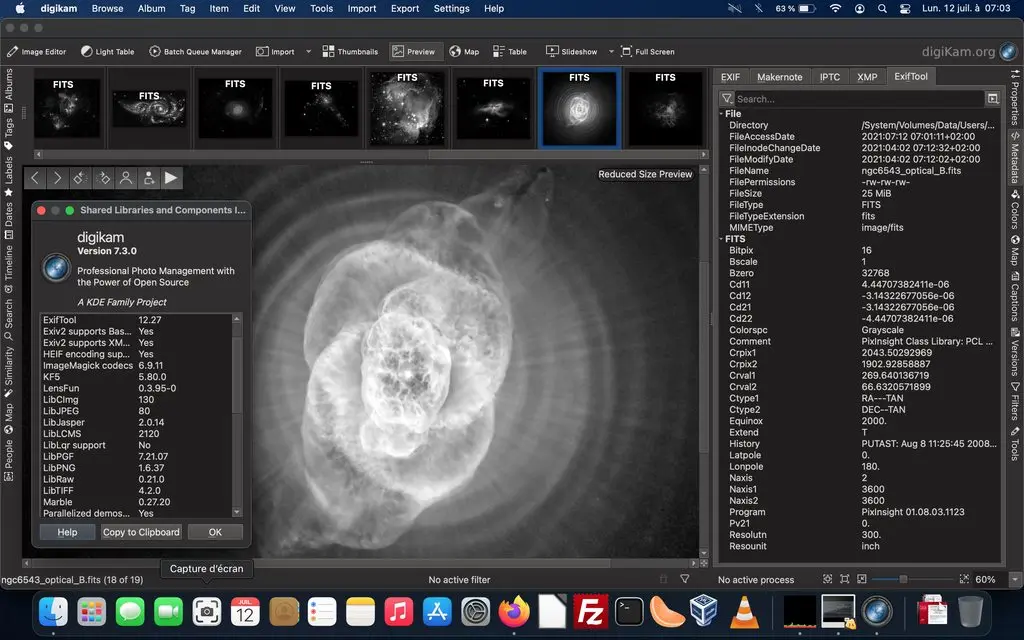 digiKam 7.3.0 previewing album with FITS astro-photo